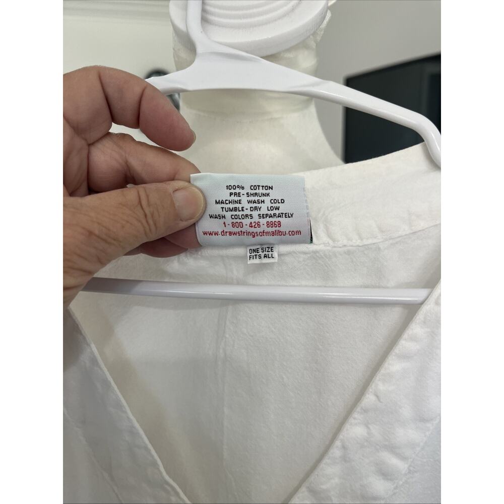 DRAWSTRINGS OF MALIBU White Beach Coverup Dress Sz M/L Cotton V Neck Basic - Picture 3 of 9